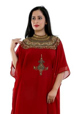 Maroon Georgette Embroidered Zari Work Islamic Kaftans 3