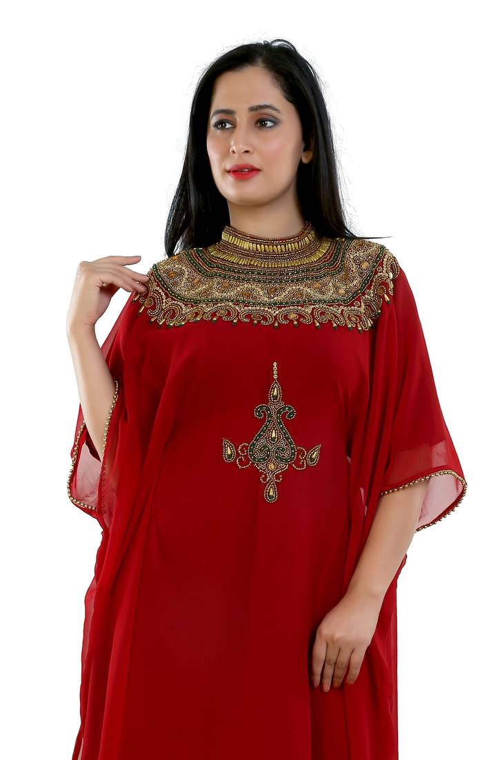 Maroon Georgette Embroidered Zari Work Islamic Kaftans