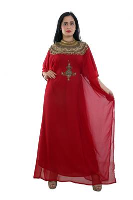 Maroon Georgette Embroidered Zari Work Islamic Kaftans 1