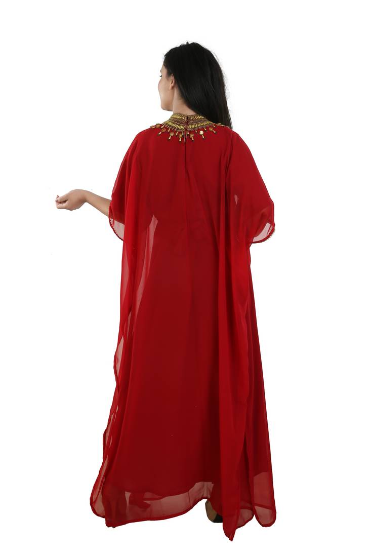 Maroon Georgette Embroidered Zari Work Islamic Kaftans