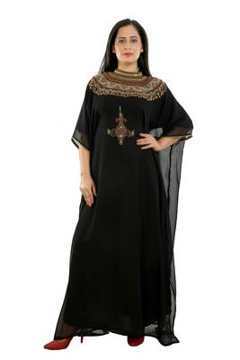 Black Georgette Embroidered Zari Work Islamic Kaftans 1