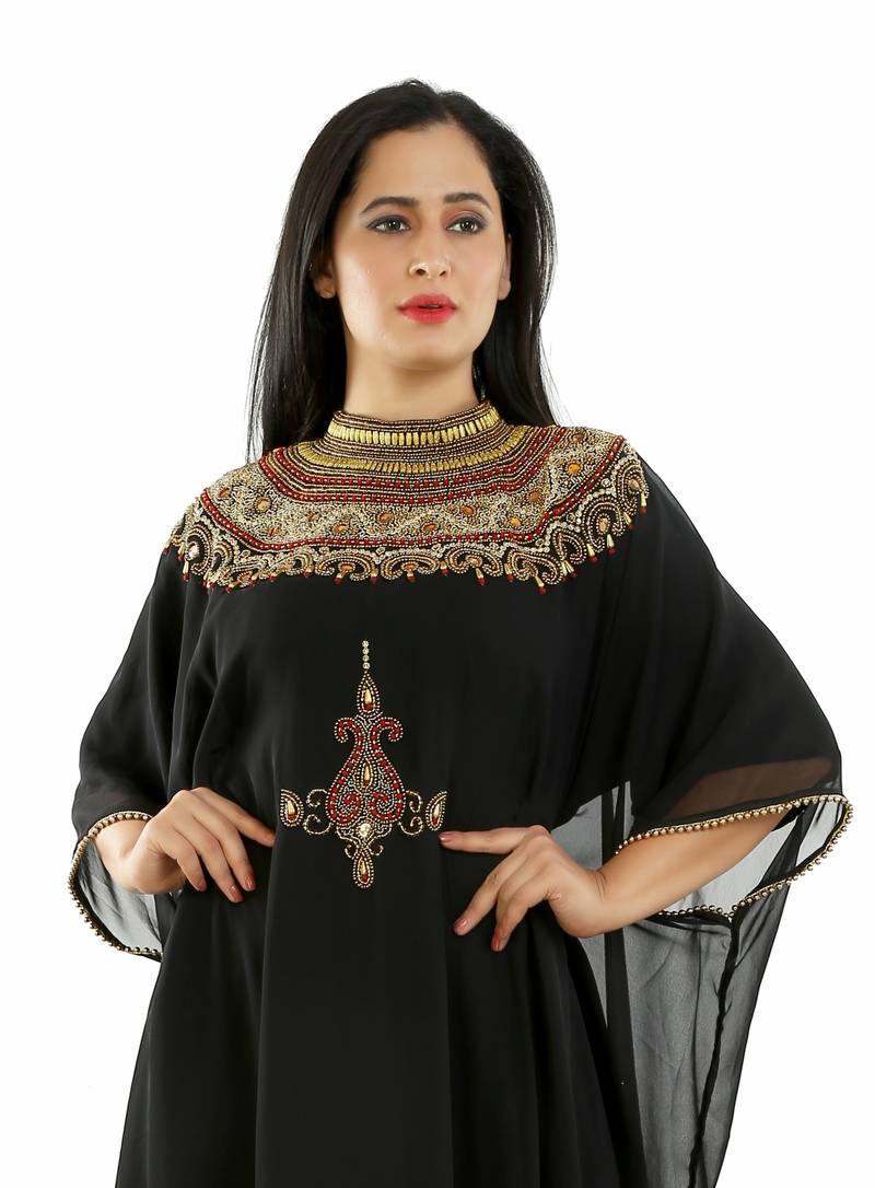 Black Georgette Embroidered Zari Work Islamic Kaftans
