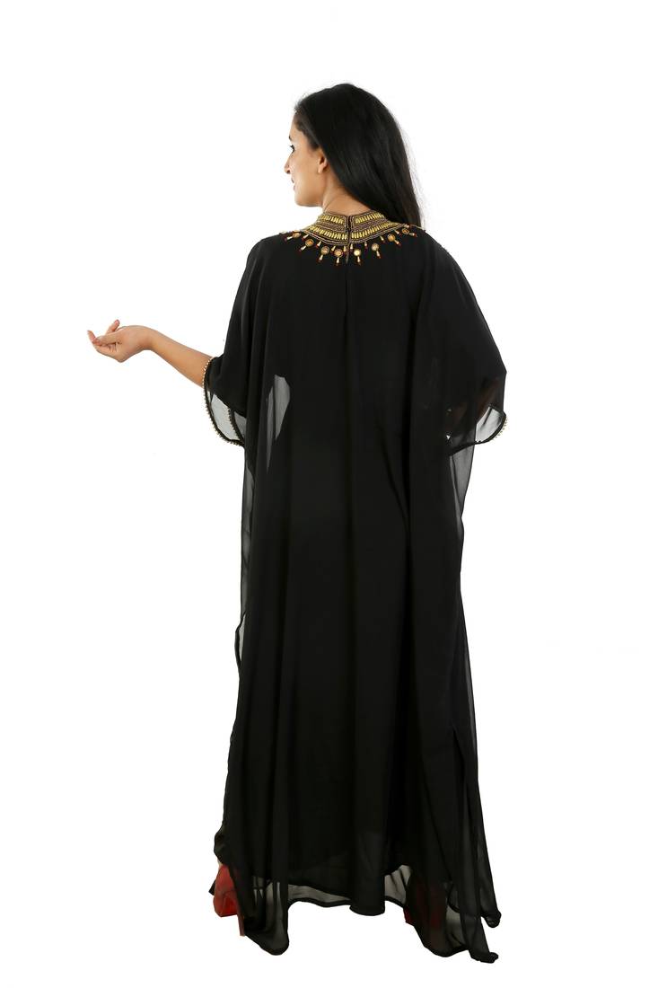 Black Georgette Embroidered Zari Work Islamic Kaftans