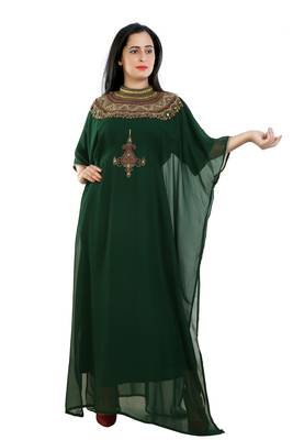 Green Georgette Embroidered Zari Work Islamic Kaftans 1
