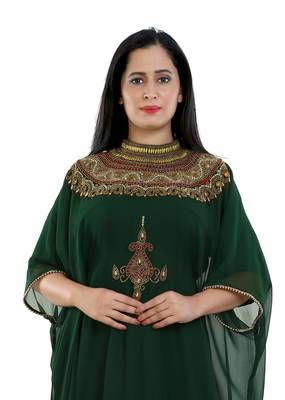 Green Georgette Embroidered Zari Work Islamic Kaftans 3