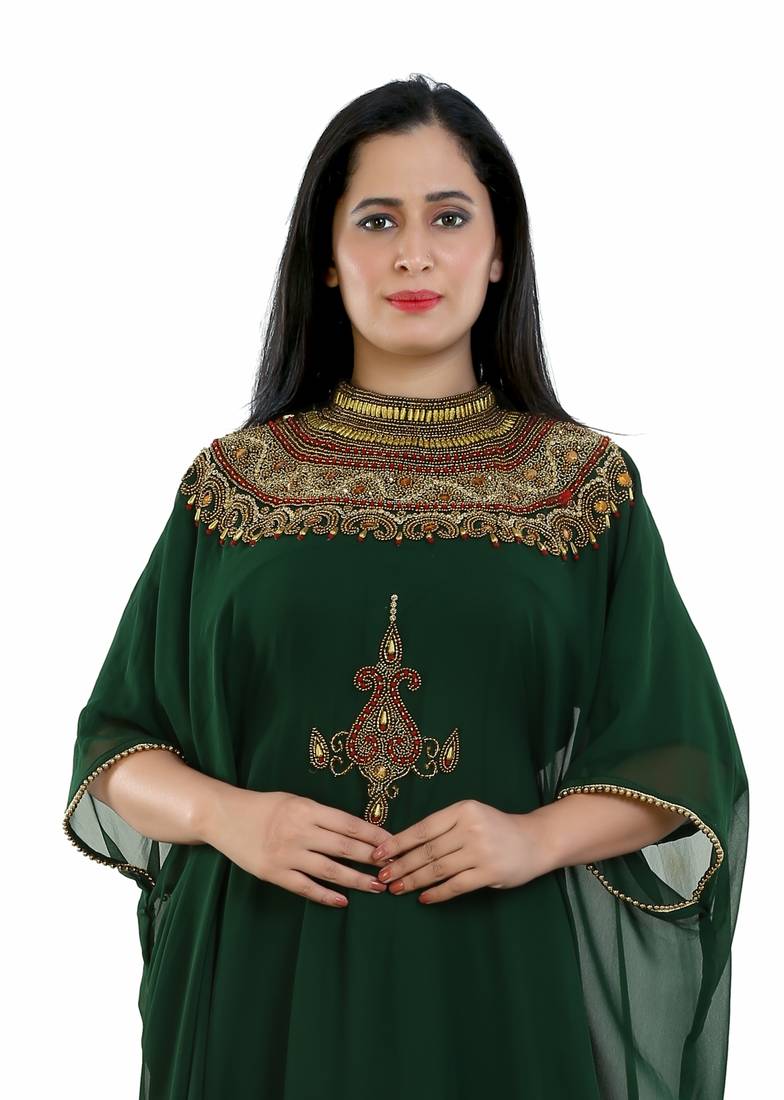 Green Georgette Embroidered Zari Work Islamic Kaftans