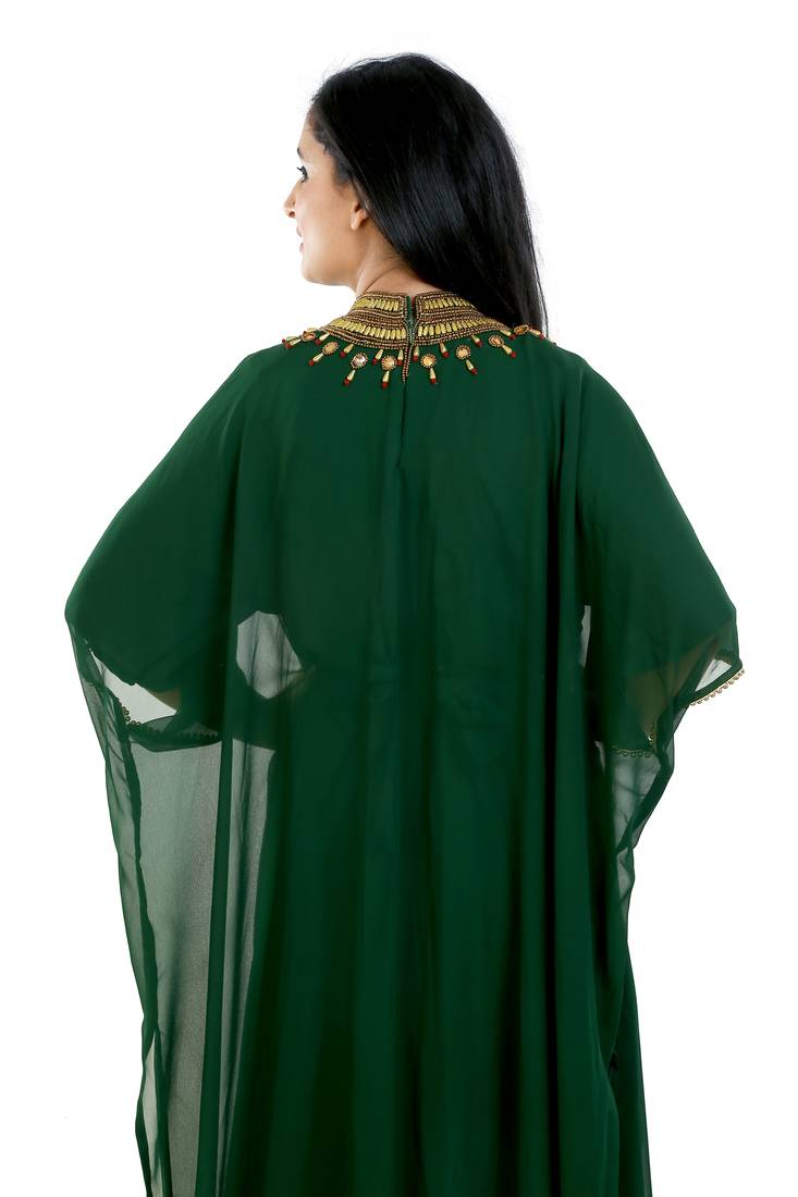 Green Georgette Embroidered Zari Work Islamic Kaftans