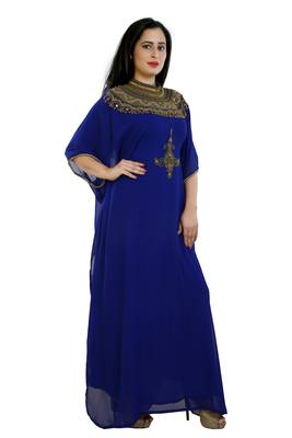 Royal Blue Georgette Embroidered Zari Work Islamic Kaftans 2