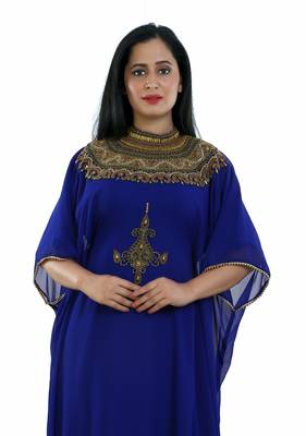 Royal Blue Georgette Embroidered Zari Work Islamic Kaftans 3