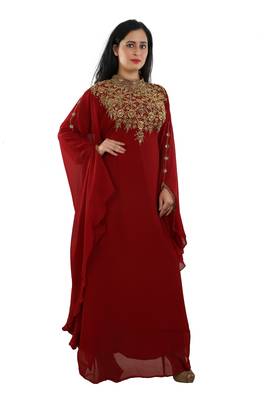 Maroon Georgette Embroidered Zari Work Islamic Kaftans 2