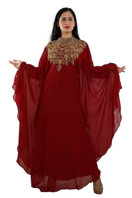 Maroon Georgette Embroidered Zari Work Islamic Kaftans 1