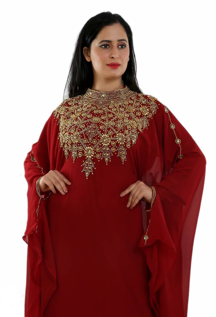 Maroon Georgette Embroidered Zari Work Islamic Kaftans