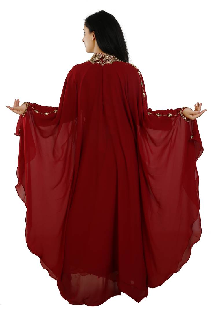 Maroon Georgette Embroidered Zari Work Islamic Kaftans