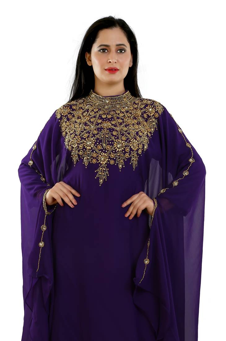 Purple Georgette Embroidered Zari Work Islamic Kaftans