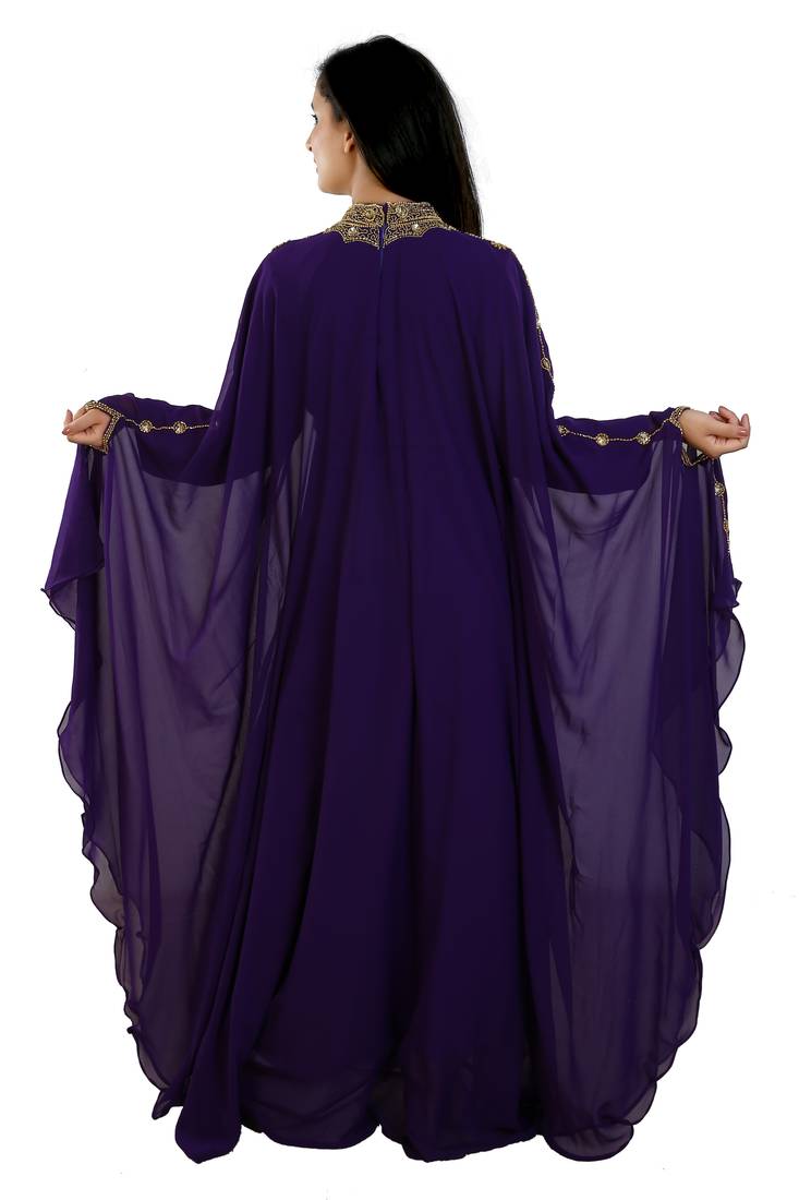 Purple Georgette Embroidered Zari Work Islamic Kaftans
