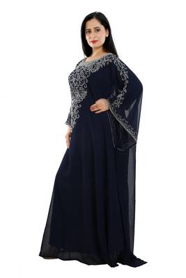 Navy Blue Georgette Embroidered Zari Work Islamic Kaftans 2