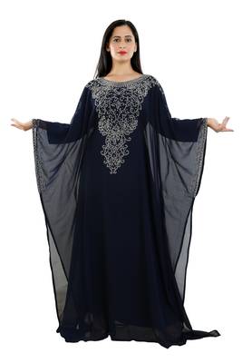 Navy Blue Georgette Embroidered Zari Work Islamic Kaftans 1