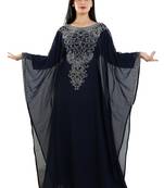 Navy Blue Georgette Embroidered Zari Work Islamic Kaftans