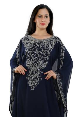 Navy Blue Georgette Embroidered Zari Work Islamic Kaftans 3