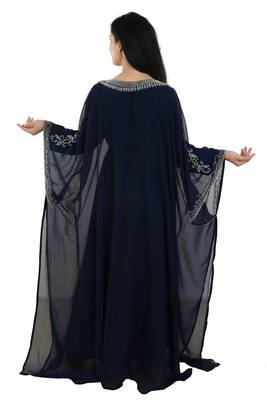 Navy Blue Georgette Embroidered Zari Work Islamic Kaftans 4