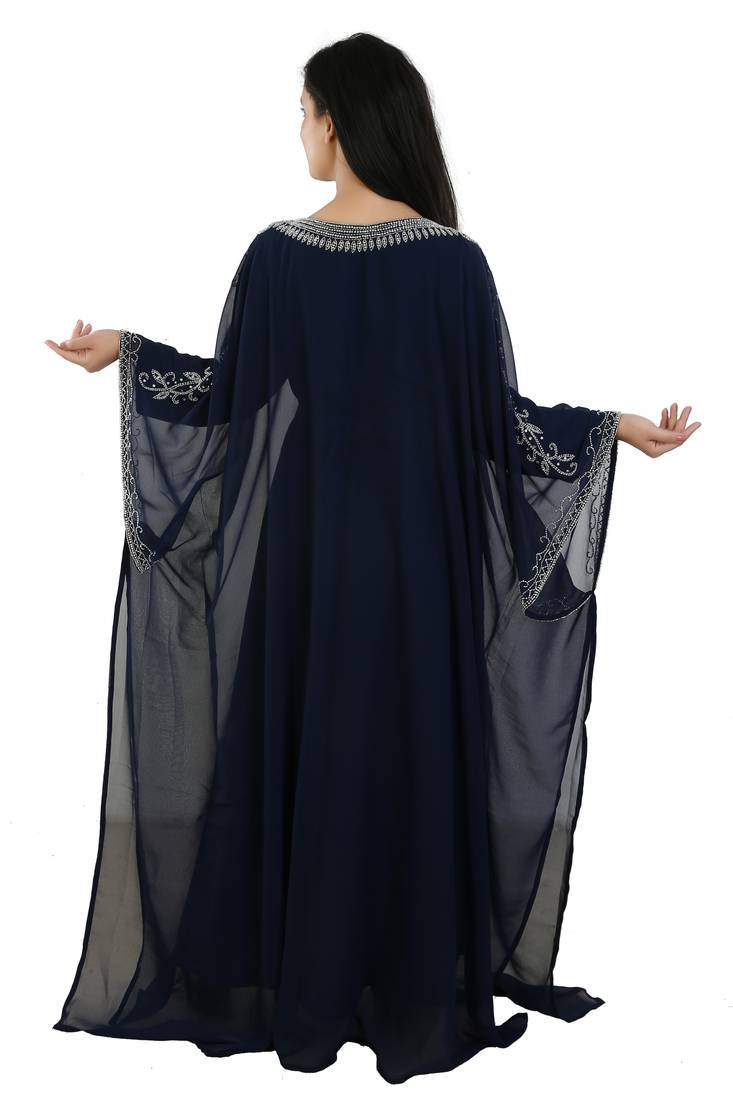 Navy Blue Georgette Embroidered Zari Work Islamic Kaftans