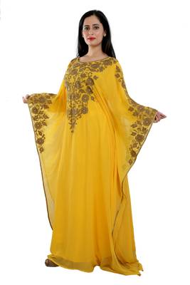 Yellow Georgette Embroidered Zari Work Islamic Kaftans 2