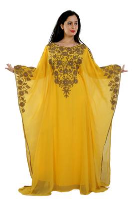 Yellow Georgette Embroidered Zari Work Islamic Kaftans 1