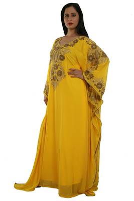 Yellow Georgette Embroidered Zari Work Islamic Kaftans 1