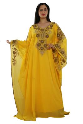 Yellow Georgette Embroidered Zari Work Islamic Kaftans 3