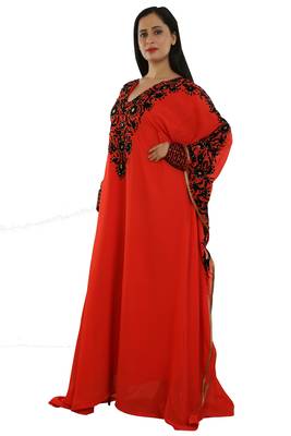 Red Georgette Embroidered Zari Work Islamic Kaftans 2
