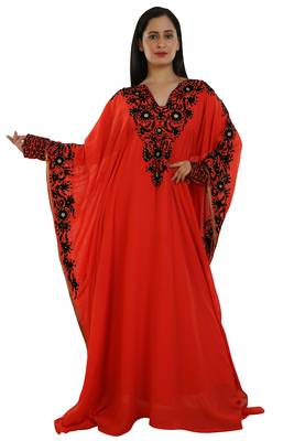 Red Georgette Embroidered Zari Work Islamic Kaftans 1