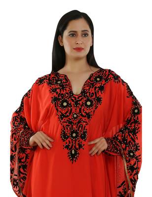 Red Georgette Embroidered Zari Work Islamic Kaftans 3