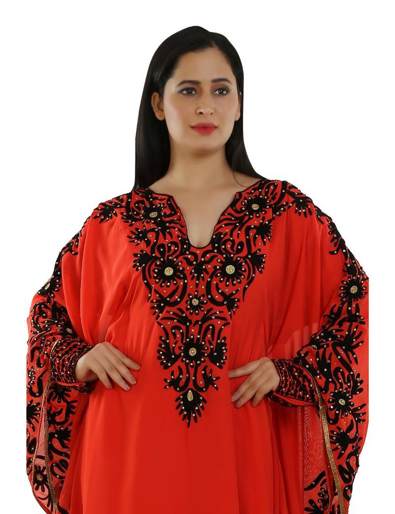 Red Georgette Embroidered Zari Work Islamic Kaftans