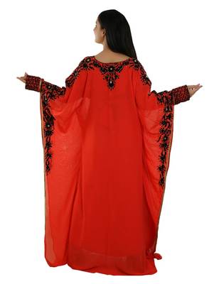 Red Georgette Embroidered Zari Work Islamic Kaftans 4