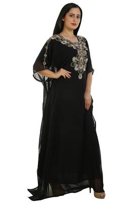 Black Georgette Embroidered Zari Work Islamic Kaftans 2