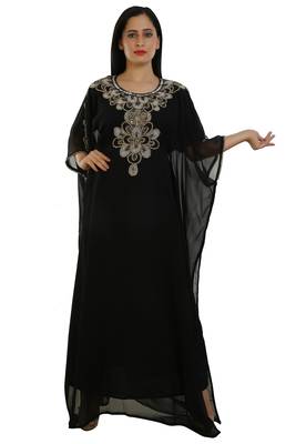 Black Georgette Embroidered Zari Work Islamic Kaftans 1