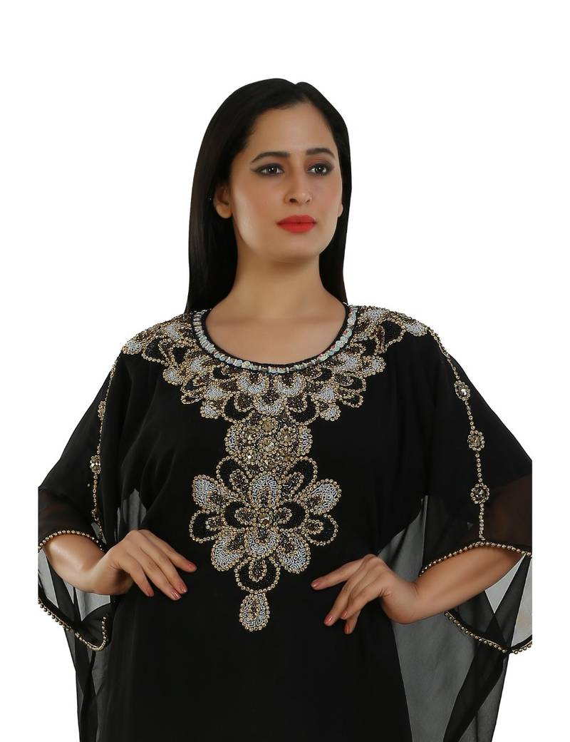 Black Georgette Embroidered Zari Work Islamic Kaftans
