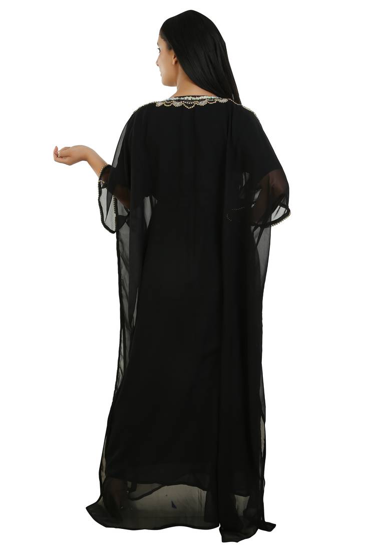 Black Georgette Embroidered Zari Work Islamic Kaftans
