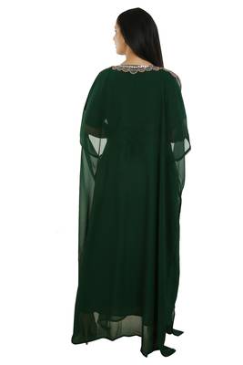 Green Georgette Embroidered Zari Work Islamic Kaftans 2