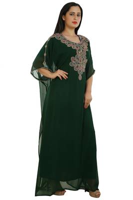 Green Georgette Embroidered Zari Work Islamic Kaftans 3