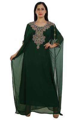 Green Georgette Embroidered Zari Work Islamic Kaftans 1