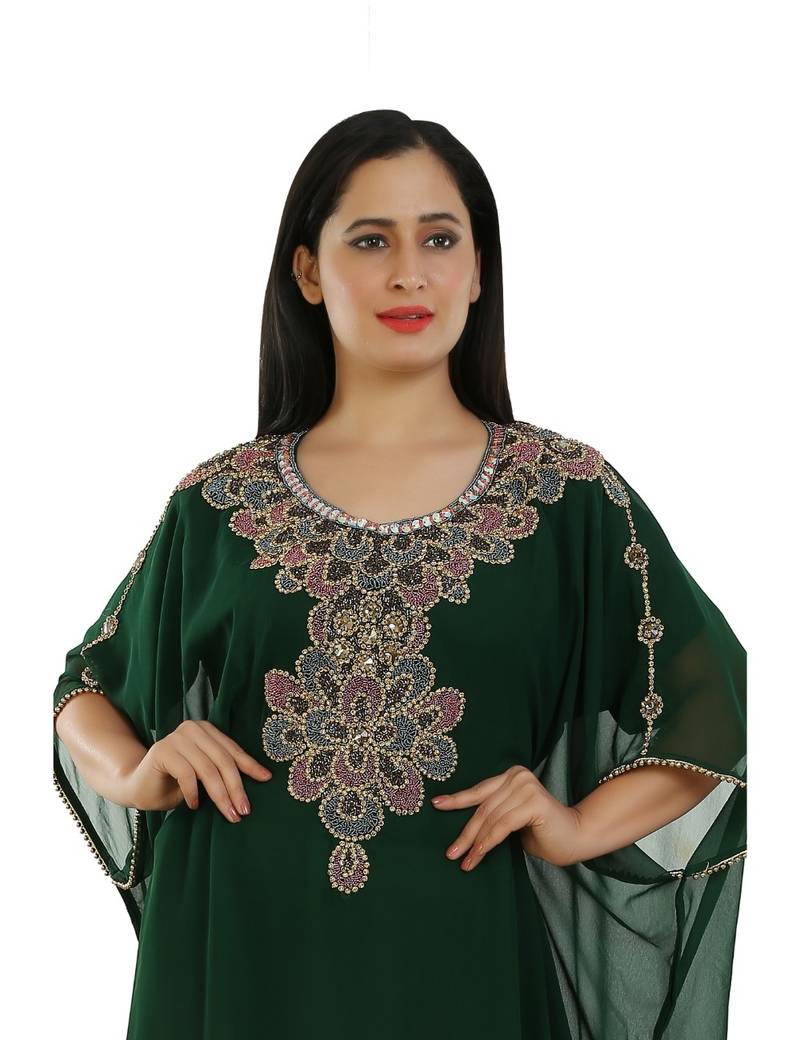 Green Georgette Embroidered Zari Work Islamic Kaftans