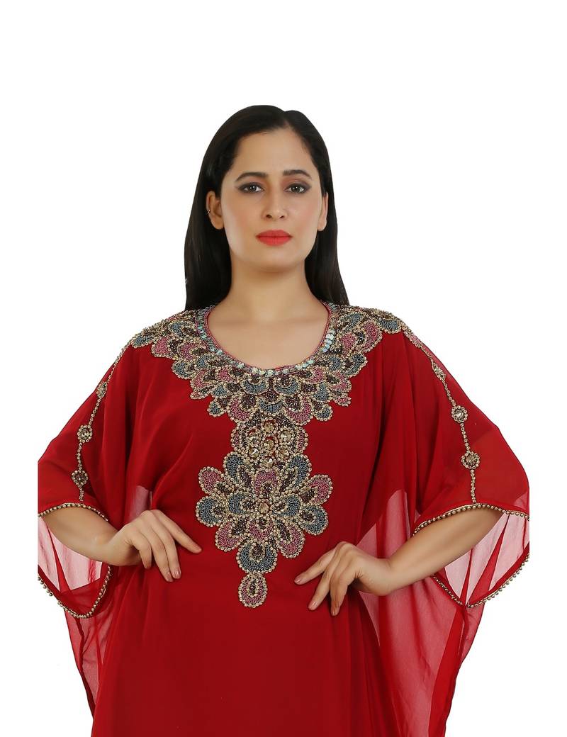 Red Georgette Embroidered Zari Work Islamic Kaftans