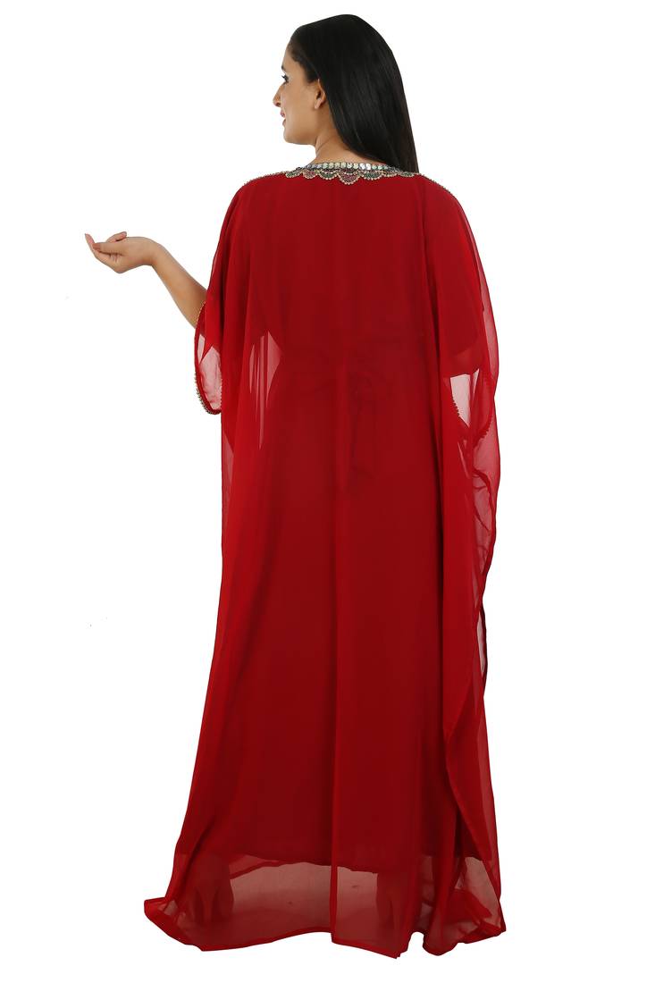 Red Georgette Embroidered Zari Work Islamic Kaftans