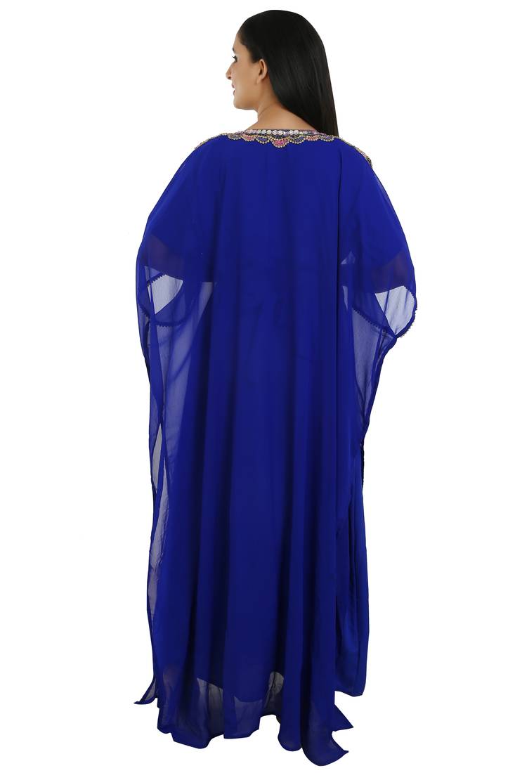 Royal Blue Georgette Embroidered Zari Work Islamic Kaftans