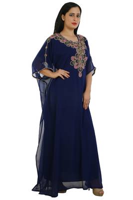 Navy Blue Georgette Embroidered Zari Work Islamic Kaftans 2