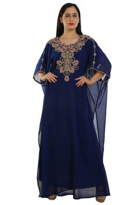 Navy Blue Georgette Embroidered Zari Work Islamic Kaftans 1