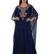 Navy Blue Georgette Embroidered Zari Work Islamic Kaftans