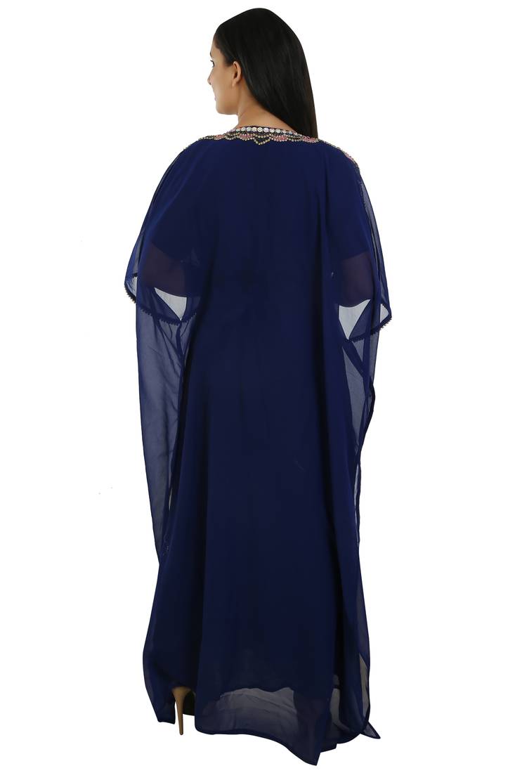 Navy Blue Georgette Embroidered Zari Work Islamic Kaftans