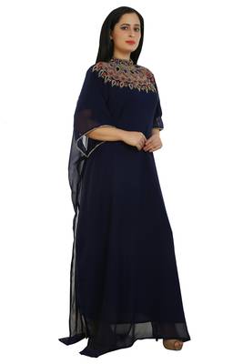 Navy Blue Georgette Embroidered Zari Work Islamic Kaftans 2